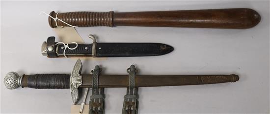 A German WWII Luftwaffe Officers dress dagger, pattern no. 2 and two other items,